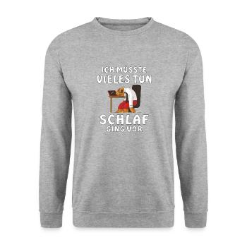 ICH MÜSSTE VIELES TUN SCHLAF GING VOR - Unisex Pullover - Weißgrau meliert - Vorne - Alina (178cm) & Michal (187cm)