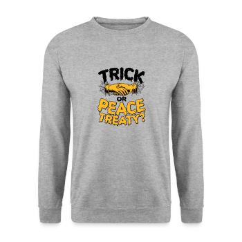 Halloween Trick Friedensvertrag Pazifist Wahl - Unisex Pullover - Weißgrau meliert - Vorne - Alina (178cm) & Michal (187cm)