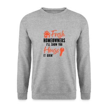 Neue Hauseigentümer Einweihung Frisch - Unisex Pullover - Weißgrau meliert - Vorne - Alina (178cm) & Michal (187cm)