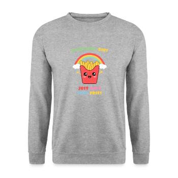 Jeder stirbt. Hab nur ein paar Pommes. - Unisex Pullover - Weißgrau meliert - Vorne - Alina (178cm) & Michal (187cm)
