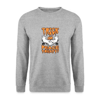 Halloween Trick Friedensvertrag Pazifist Wahl - Unisex Pullover - Weißgrau meliert - Vorne - Alina (178cm) & Michal (187cm)