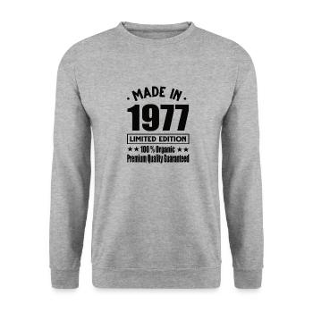 Fabriqué en 1977 Vintage Retro Limited Edition - Sweat-shirt Unisexe - gris chiné - Devant - Alina (178cm) & Michal (187cm)