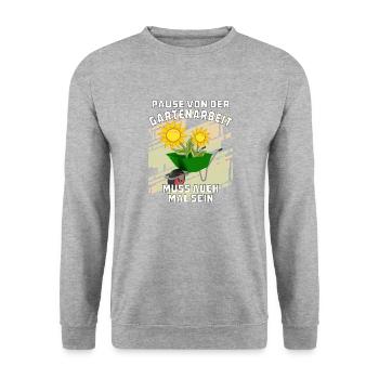 PAUSE VON DER GARTENARBEIT - Unisex Pullover - Weißgrau meliert - Vorne - Alina (178cm) & Michal (187cm)