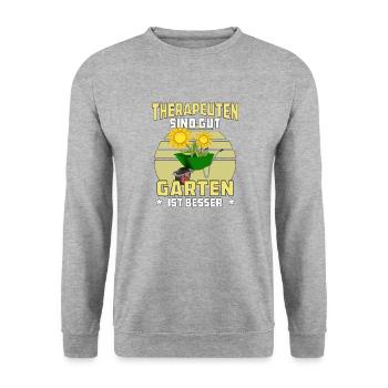 THERAPEUTEN SIND GUT GARTEN IST BESSER - Unisex Pullover - Weißgrau meliert - Vorne - Alina (178cm) & Michal (187cm)