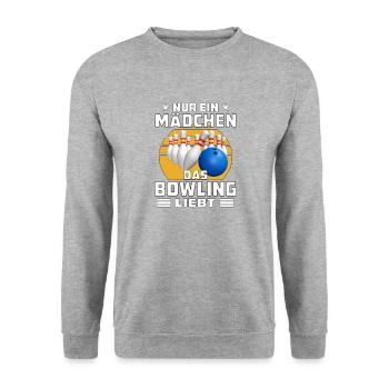 MÄDCHEN DAS BOWLING LIEBT - Unisex Pullover - Weißgrau meliert - Vorne - Alina (178cm) & Michal (187cm)
