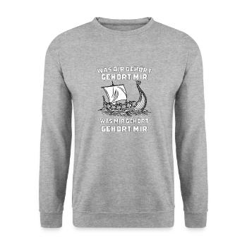 WAS DIR GEHÖRT GEHÖRT MIR - Unisex Pullover - Weißgrau meliert - Vorne - Alina (178cm) & Michal (187cm)