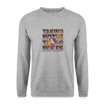 Notizen machen, Wortspiele, lustiger Musiklehrer. - Unisex Pullover - Weißgrau meliert - Vorne - Alina (178cm) & Michal (187cm)