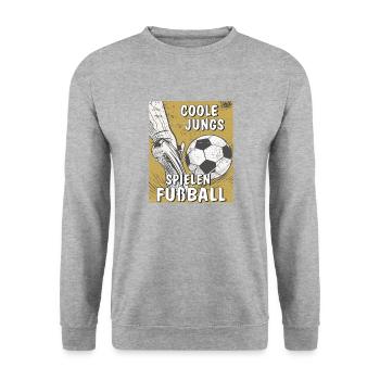 COOLE JUNGS SPIELEN FUßBALL - Unisex Pullover - Weißgrau meliert - Vorne - Alina (178cm) & Michal (187cm)