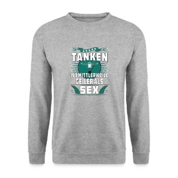 TANKEN IST MITTLERWEILE GEILER ALS SEX - Unisex Pullover - Weißgrau meliert - Vorne - Alina (178cm) & Michal (187cm)