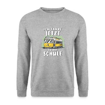 ICH FAHRE JETZT IN DIE SCHULE - Unisex Pullover - Weißgrau meliert - Vorne - Alina (178cm) & Michal (187cm)
