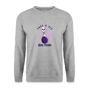 Aqua Tofana Skull Poison Bottle Conspiracy - Unisex Sweatshirt - salt & pepper - Front - Alina (178cm) & Michal (187cm)