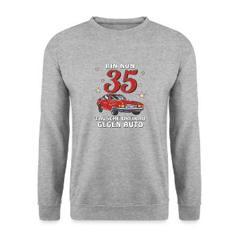 AUTO GEBURTSTAG BIN NUN 35 - Unisex Pullover - Weißgrau meliert - Vorne - Alina (178cm) & Michal (187cm)