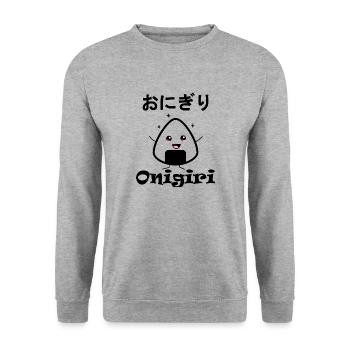 Happy Onigiri Kawaii - Unisex Pullover - Weißgrau meliert - Vorne - Alina (178cm) & Michal (187cm)