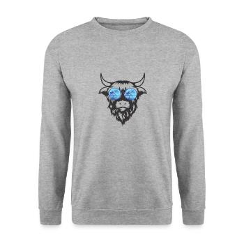 Kuhkopf mit Brille - Unisex Pullover - Weißgrau meliert - Vorne - Alina (178cm) & Michal (187cm)