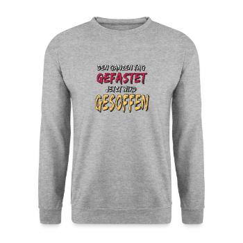 DEN GANZEN TAG GEFASTET - Unisex Pullover - Weißgrau meliert - Vorne - Alina (178cm) & Michal (187cm)