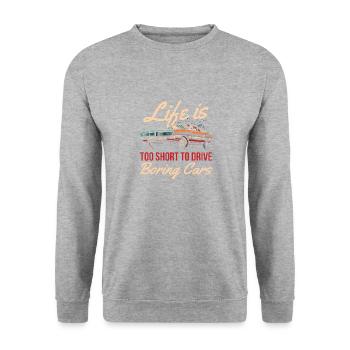 Life Is Too Short to Get Boring Cars Too - Unisex Sweatshirt - salt & pepper - Front - Alina (178cm) & Michal (187cm)