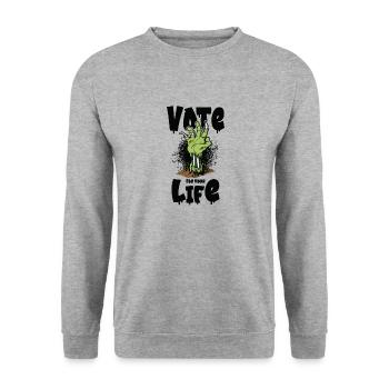 Halloween Voting Zombie Spooky Monsters Horror Fan - Unisex Sweatshirt - salt & pepper - Front - Alina (178cm) & Michal (187cm)