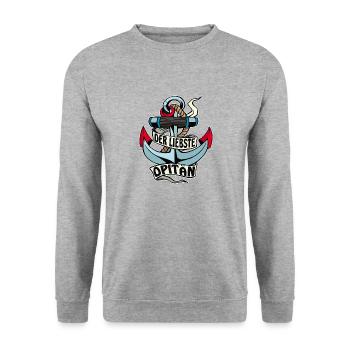 ANKER DER LIEBSTE OPITÄN - Unisex Pullover - Weißgrau meliert - Vorne - Alina (178cm) & Michal (187cm)