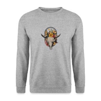 Western Rodeo Kuhkopf Blumen Cowboy Cow Girl USA - Unisex Pullover - Weißgrau meliert - Vorne - Alina (178cm) & Michal (187cm)