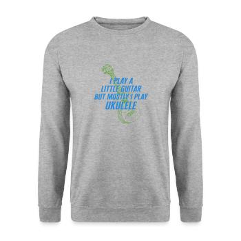 Chemise ukulélé musicien, je joue un peu de guitare - Sweat-shirt Unisexe - gris chiné - Devant - Alina (178cm) & Michal (187cm)