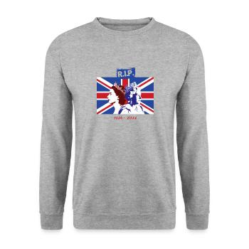 RIP - La reine Elizabeth II - La fin d’une époque - Sweat-shirt Unisexe - gris chiné - Devant - Alina (178cm) & Michal (187cm)