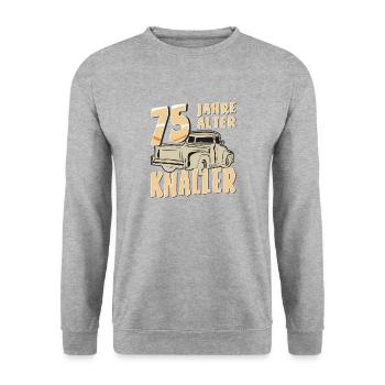 75 JAHRE ALTER KNALLER - Unisex Pullover - Weißgrau meliert - Vorne - Alina (178cm) & Michal (187cm)