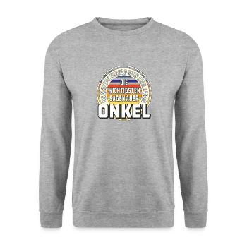 DIE WICHTIGSTEN SAGEN ABER ONKEL - Unisex Pullover - Weißgrau meliert - Vorne - Alina (178cm) & Michal (187cm)