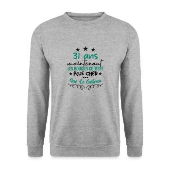 humour anniversaire 31 ans - Sweat-shirt Unisexe - gris chiné - Devant - Alina (178cm) & Michal (187cm)
