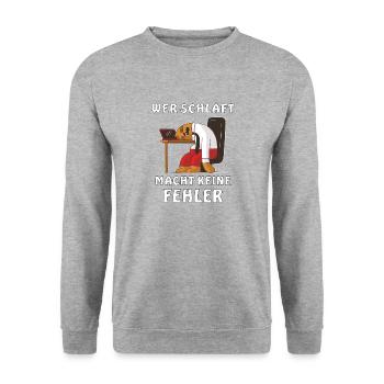WER SCHLÄFT MACHT KEINE FEHLER - Unisex Pullover - Weißgrau meliert - Vorne - Alina (178cm) & Michal (187cm)