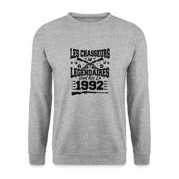 Chasseur légendaire nées en 1992 anniversaire - Sweat-shirt Unisexe - gris chiné - Devant - Alina (178cm) & Michal (187cm)