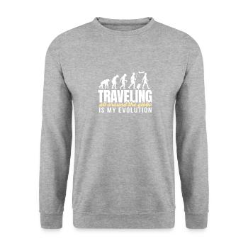 Joyable Traveling Of Pleasant Evolution Saying - Unisex Sweatshirt - salt & pepper - Front - Alina (178cm) & Michal (187cm)