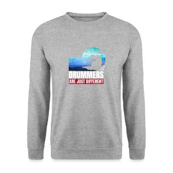 lustiger Schlagzeuger Spruch - Unisex Pullover - Weißgrau meliert - Vorne - Alina (178cm) & Michal (187cm)
