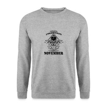 Never underestimate an old man in November - Unisex Sweatshirt - salt & pepper - Front - Alina (178cm) & Michal (187cm)