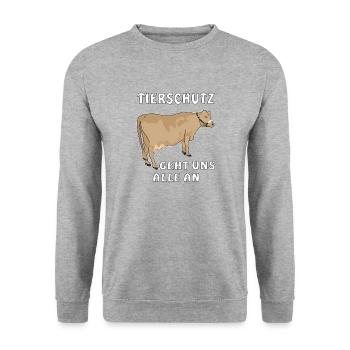 KUH TIERSCHUTZ GEHT UNS ALLE AN - Unisex Pullover - Weißgrau meliert - Vorne - Alina (178cm) & Michal (187cm)