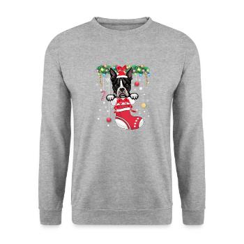 Drôle de Noël - Mignon chien Boston Terrier à Noël - Sweat-shirt Unisexe - gris chiné - Devant - Alina (178cm) & Michal (187cm)