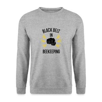 Imkerei Skills Ironischer Spruch Bienenwachs - Unisex Pullover - Weißgrau meliert - Vorne - Alina (178cm) & Michal (187cm)