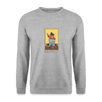 Waschbär Magier Tarotkarte - Unisex Pullover - Weißgrau meliert - Vorne - Alina (178cm) & Michal (187cm)