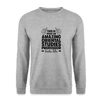 Erstaunlicher Professor für Orientalistik - Unisex Pullover - Weißgrau meliert - Vorne - Alina (178cm) & Michal (187cm)
