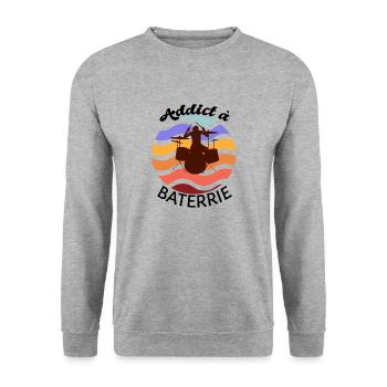 Addict à batterie - Sweat-shirt Unisexe - gris chiné - Devant - Alina (178cm) & Michal (187cm)