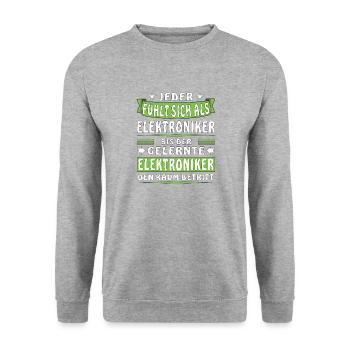 JEDER FÜHLT SICH ALS ELEKTRONIKER - Unisex Pullover - Weißgrau meliert - Vorne - Alina (178cm) & Michal (187cm)