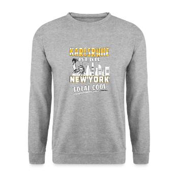 KARLSRUHE IST WIE NEW YORK - Unisex Pullover - Weißgrau meliert - Vorne - Alina (178cm) & Michal (187cm)
