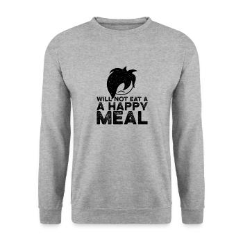 Will Not Eat A Happy Meal | Boys Emo clothes | Emo - Unisex Sweatshirt - salt & pepper - Front - Alina (178cm) & Michal (187cm)
