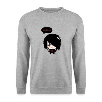 EMO lebt | Jungen Emo Kleidung | Emocore-| Emo Musik - Unisex Pullover - Weißgrau meliert - Vorne - Alina (178cm) & Michal (187cm)