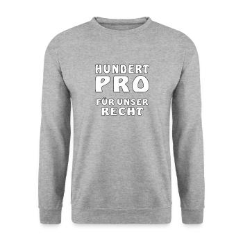 HUNDERT PRO FÜR UNSER RECHT - Unisex Pullover - Weißgrau meliert - Vorne - Alina (178cm) & Michal (187cm)