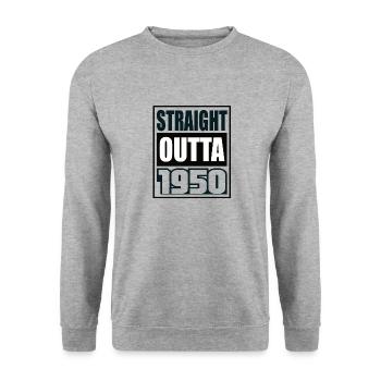 Straight Outta 1950 Geburtstag 1950 Geboren 1950 - Unisex Pullover - Weißgrau meliert - Vorne - Alina (178cm) & Michal (187cm)