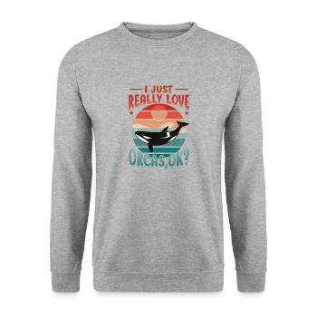 Orca Whale, I love orcas, really. - Unisex Sweatshirt - salt & pepper - Front - Alina (178cm) & Michal (187cm)
