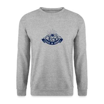 Das Leben ist hier Naturliebhaber Wandern Camping - Unisex Pullover - Weißgrau meliert - Vorne - Alina (178cm) & Michal (187cm)