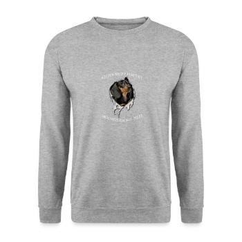 Mein Dackel ist perfekt für alle Hundebesitzer - Unisex Pullover - Weißgrau meliert - Vorne - Alina (178cm) & Michal (187cm)