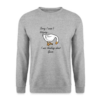 En pensant aux oies, à la nature, à l'oie - Sweat-shirt Unisexe - gris chiné - Devant - Alina (178cm) & Michal (187cm)