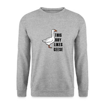 Un garçon aime les oies, la faune, la nature, - Sweat-shirt Unisexe - gris chiné - Devant - Alina (178cm) & Michal (187cm)